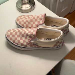 Pink and white checkered slip on Vans size 7.5